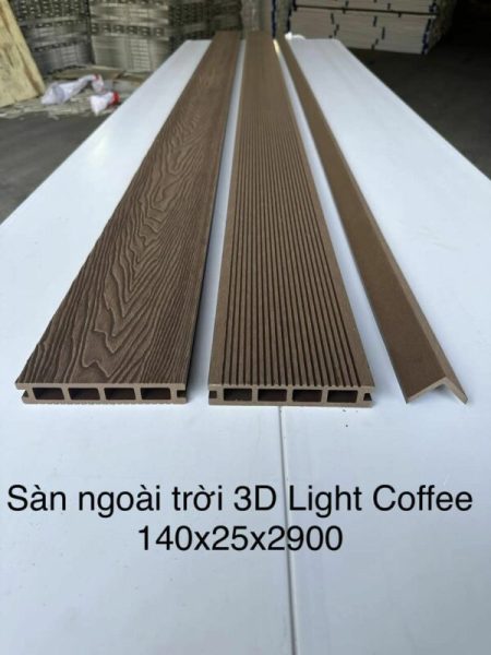 Sàn Nhựa Ngoài Trời Cao Cấp Light Coffe Vân 3D